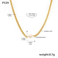Gold Curb Chain Necklace Single Freshwater Pearl Accent view 6