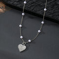 Silver Heart Pendant Pearl Station Necklaces Four Styles view 3