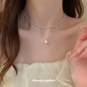 Double Layer Twisted Bead Necklace Irregular Pearl Pendant
