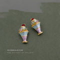 Gold Tone Purple Ice Cream Cup And Color Stone Stud Earrings view 1