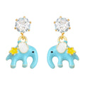 Silver Tone Clear Stone Blue Elephant And Yellow Star Drop Earrings view 5