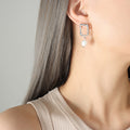 Gold And Steel Irregular Square Pearl Drop Earrings view 7