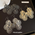 Filigree Round Disc Cluster Fish Hook Earrings Statement Jewelry Pair view 2