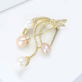 Pink and White Pearl Branch Brooch With Bow and Crystal Leaves view 2