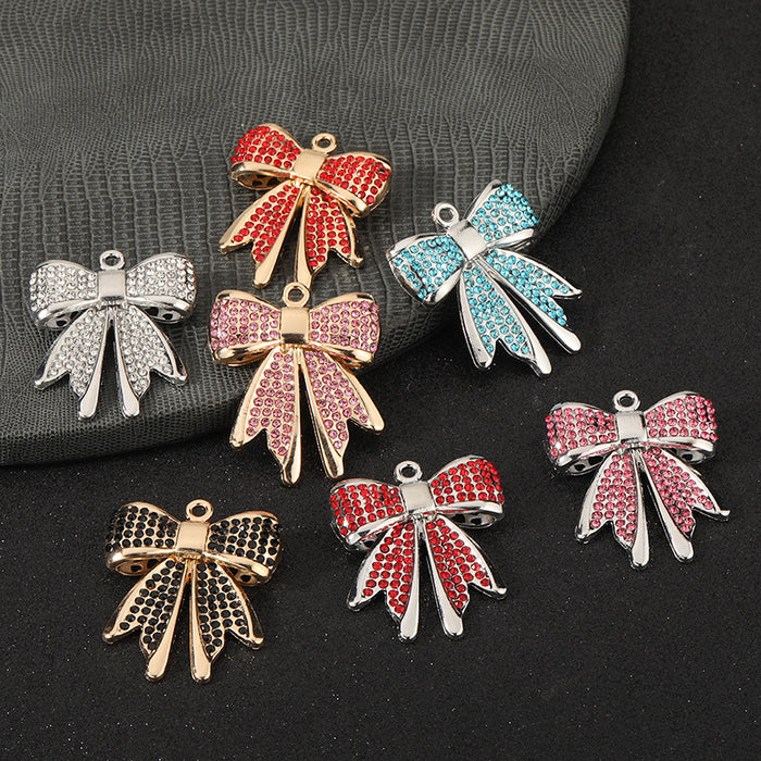Rhinestone Bow Charm Pendant Two Metal Tones Five Colors
