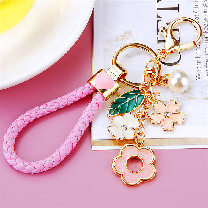 Pink Five-Petal Flower Keychains with Optional Braided Wrist Loop