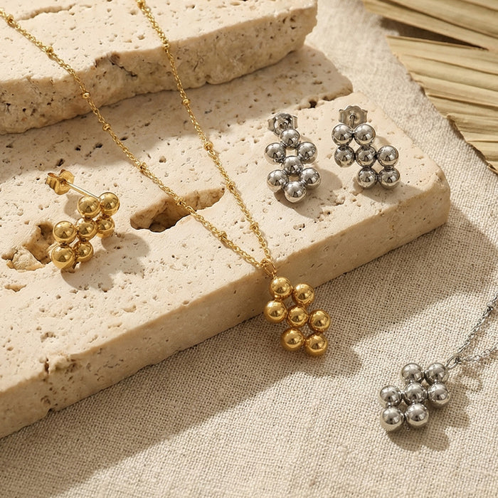 Bead Cluster Pendant Necklace And Matching Cluster Studs