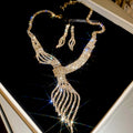 Branching Leaf Crystal Necklace And Long Earring Set In Gold Or Silver Tone view 6