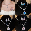Silver Teardrop Crystal Pendant Necklace Earring Sets view 1