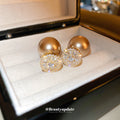 Champagne Pearl and Crystal Double Sided Stud Earrings view 2