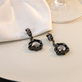 Black Irregular Open Medallion Short Dangle Earrings view 3