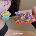 Colorful Oval Faceted Crystal Earrings With Beaded Fringe view 2