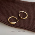 Matte Light Coffee Brown Geometric Circular Hoop Earrings view 3