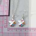 Silver Tone Glitter Unicorn Pendant Necklace and Hook Earrings view 2