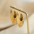 Layered U Shape Hollow Earrings Ribbed Gold Or Steel Metal view 3