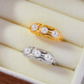 Open Adjustable Ring Three Imitation Pearls Gold Steel view 2