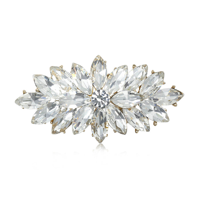 Crystal Cluster Bar Brooch In 2 Styles With Polished Metal And Decorative Details