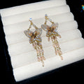 Pink Crystal Butterfly Long Tassel Stud Earrings Jewelry Pair view 6