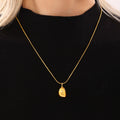 Gold Steel Teardrop Pendant Necklaces and White Shell Pearl Strand view 2