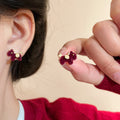 Burgundy Flocked Horse and Gold Rose Stud Earrings view 6