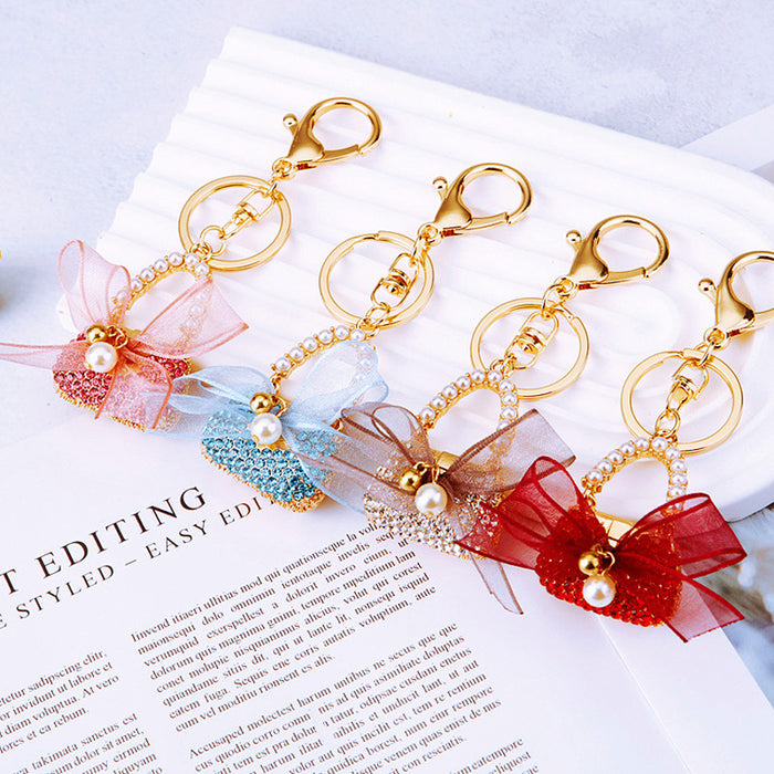 Bow Pearl Snow Handbag Keychains in Four Colors with Plain and Fortune Loops