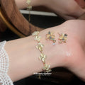 Gold Cats Eye Flower Bracelet Crystal Stud Earrings view 2