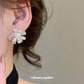 Clear Iridescent Floral Crystal Stud Earrings with Crystal Accents view 4