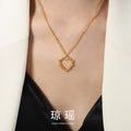 Gold Open Heart Pendant Necklace Thin Rope Chain Metal view 1
