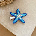 Blue Raffia Starfish Duckbill Hair Clip Rhinestone Center view 6