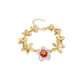 Gold Leaf Chain Enamel Flower Necklace and Bracelet view 5