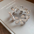 Textured Metal Flower Stretch Bracelet Rhinestone 2 Tones view 6