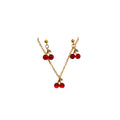 Red Cherry Gold Tone Necklace and Earring Jewelry Set view 5
