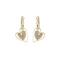 Gold Open Heart Drop Earrings With Pave Crystal Center view 5