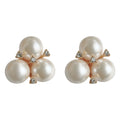 Gold Three Pearl Cluster Clear Crystal Stud Earrings Pair Style view 5