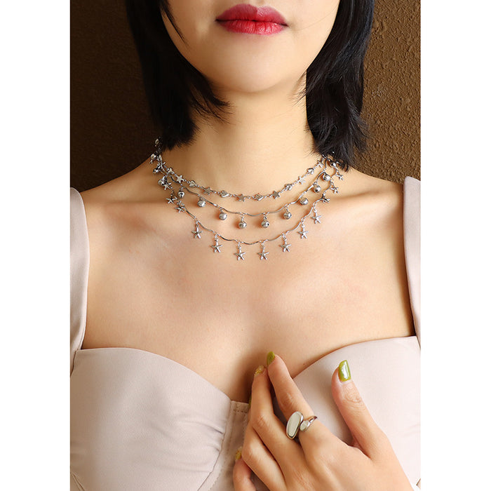 Silver Star Heart Bell Charm Choker Necklaces Three Styles