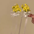 Blue or Yellow Floral Bow Hair Clip with Long Sheer Ribbon Tails view 4