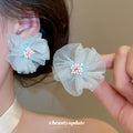 Soft Fabric Flower Stud Earrings In Five Pastel Color Options view 2