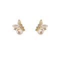 Gold Tone Butterfly Stud Earrings with White Pearl Drops view 5