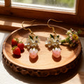 Gold White Flower Strawberry Drop Earrings Two Colors view 5
