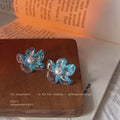 Transparent Light Blue Acrylic Flower Pearl Stud Earrings view 3