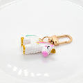 White Resin Unicorn Keychain Rainbow Mane Gold Clasp view 4