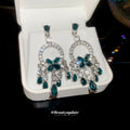 Silver Tone Green Crystal Butterfly Chandelier Earrings view 3