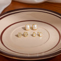 Gold Pearl Mother of Pearl Crystal Three Pair Stud Set view 2