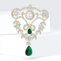 Ornate Floral Crystal Brooch With Pearl and Green Drops view 3