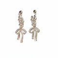 Faux Pearl Bow Drop Earrings with Crystal Accents Pair view 5