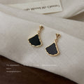 Gold Tone Black Ginkgo Leaf Fan Geometric Drop Earrings view 3