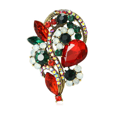 Red And Green Crystal Bouquet brooch shown from the front
