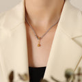 Steel Curb Chain Gold Ball U-Bar Toggle Pendant Necklace view 6