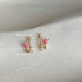 Pink Enamel Tulip Pearl Bar Gold Double Layer Earrings view 3