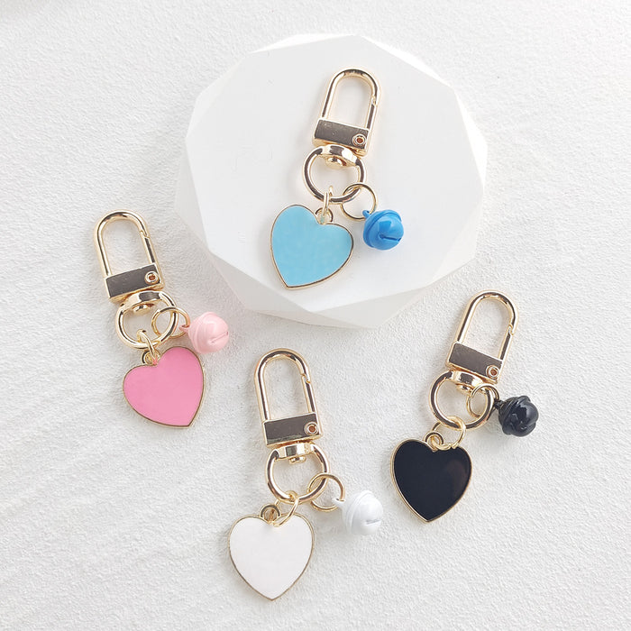 Enamel Heart Bell Keychains Gold Lobster Clasp 4 Colors